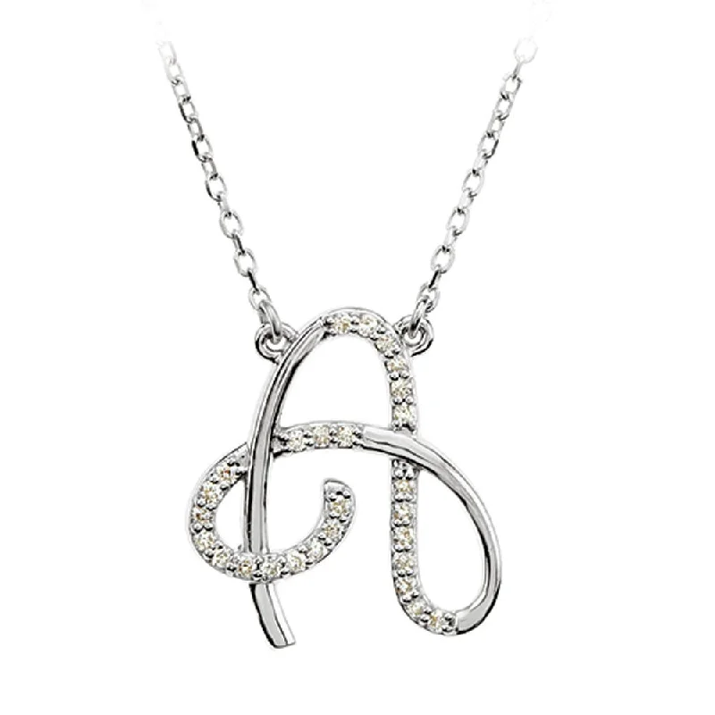 1/8 Ctw Diamond 14k White Gold Medium Script Initial A Necklace, 17in