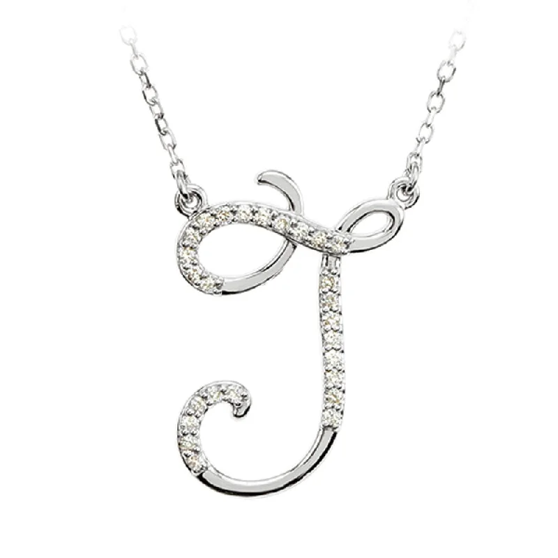 1/8 Ctw Diamond 14k White Gold Medium Script Initial J Necklace, 17in