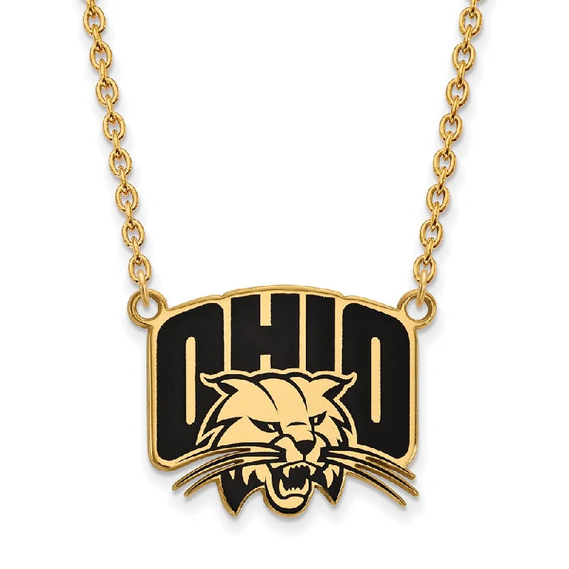 14k Gold Plated Silver Ohio U Large Enamel Pendant Necklace