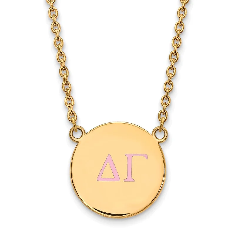 14K Plated Silver Delta Gamma Large Pink Enamel Greek Necklace