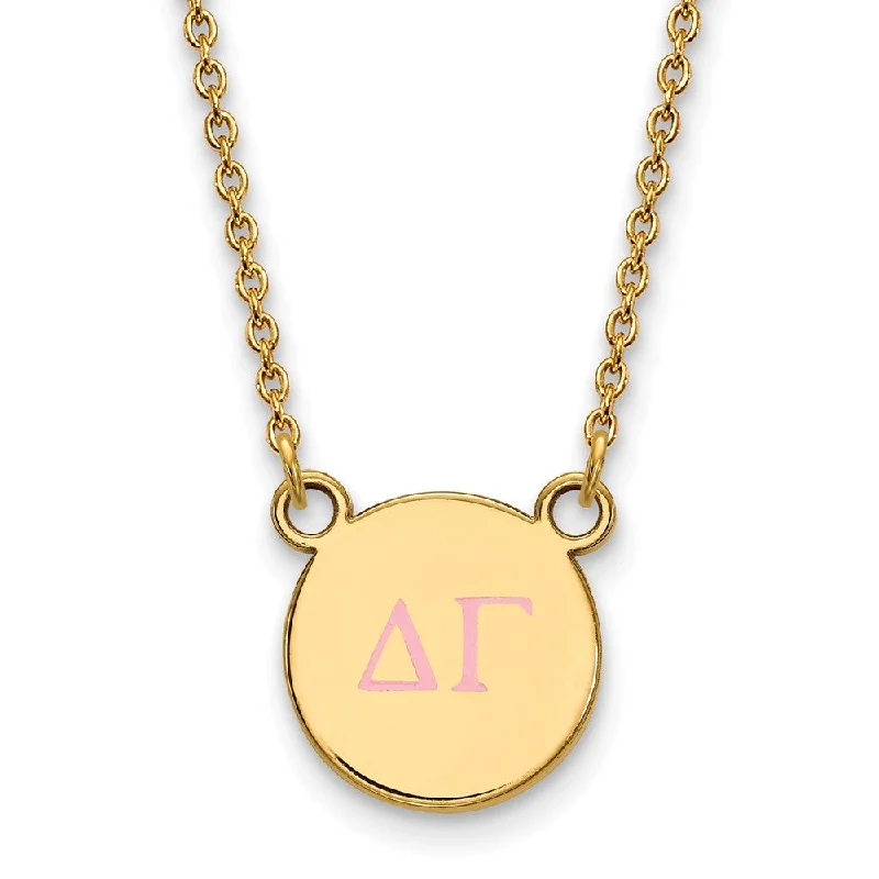 14K Plated Silver Delta Gamma Small Pink Enamel Greek Necklace