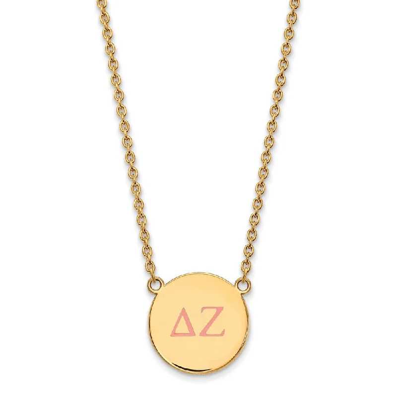 Copper forged necklace-14K Plated Silver Delta Zeta Large Pink Enamel Greek Letters Necklace