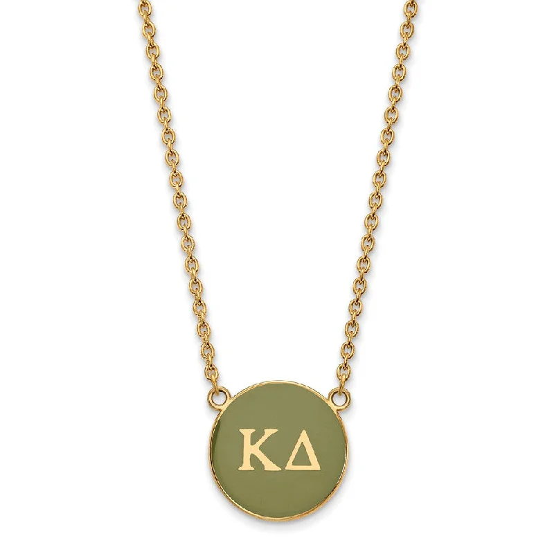 14K Plated Silver Kappa Delta Large Green Enamel Disc Necklace