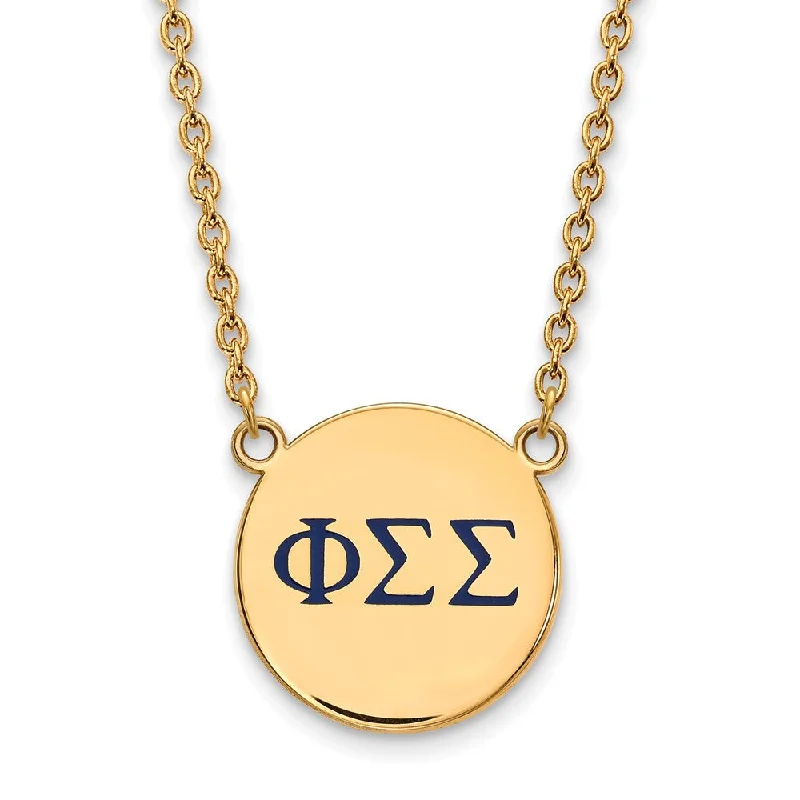 Tinted gem necklace-14K Plated Silver Phi Sigma Sigma Large Blue Enamel Greek Necklace