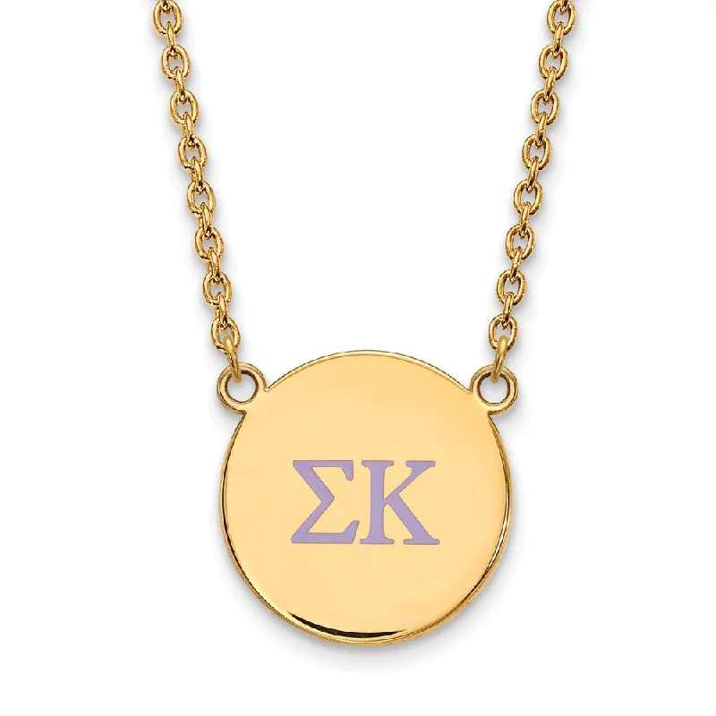 14K Plated Silver Sigma Kappa Large Pink Enamel Greek Necklace