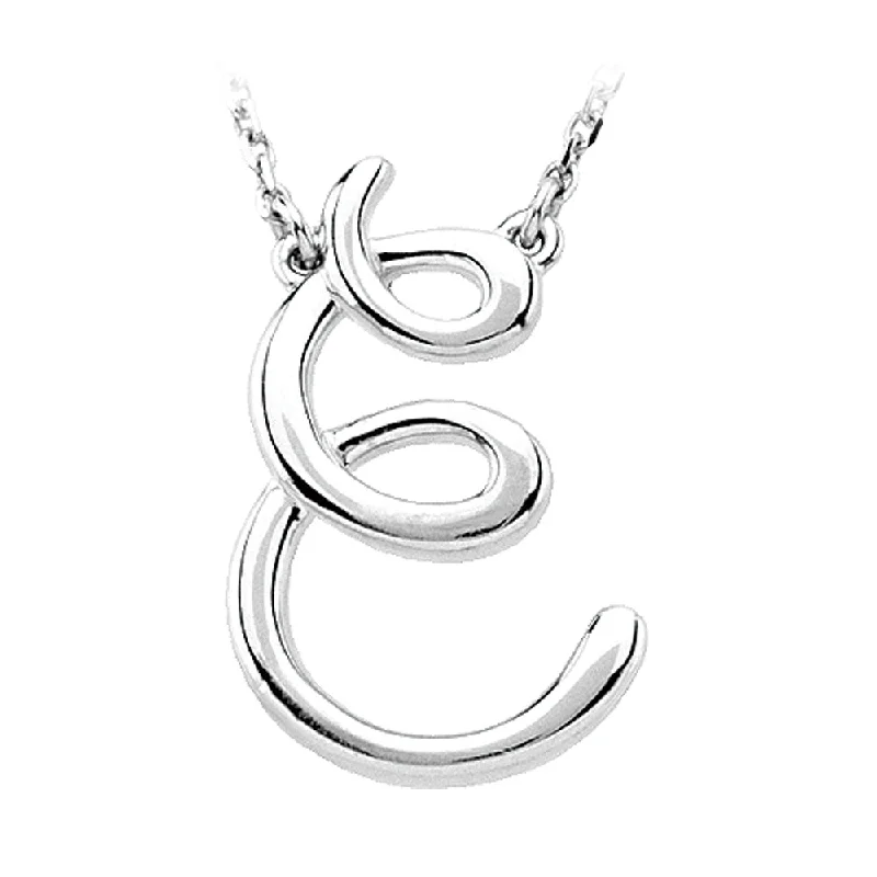 14k White Gold, Olivia Collection, Medium Script Initial E Necklace