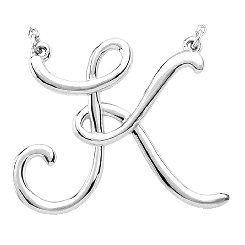 14k White Gold, Olivia Collection, Medium Script Initial K Necklace