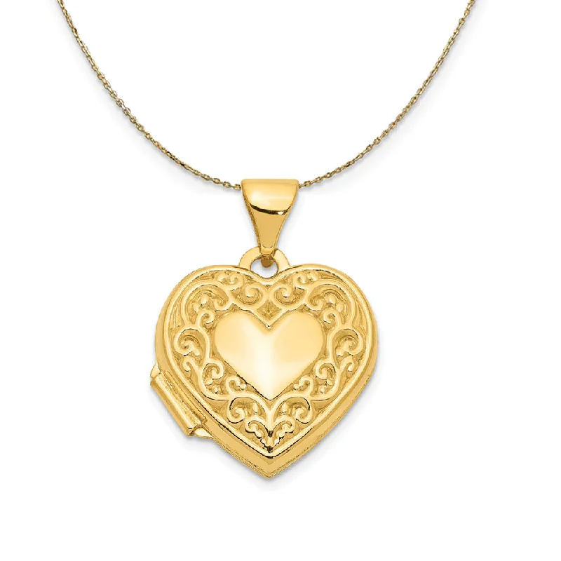 Minoan charm necklace-14k Yellow Gold 15mm Scroll Heart Locket Necklace