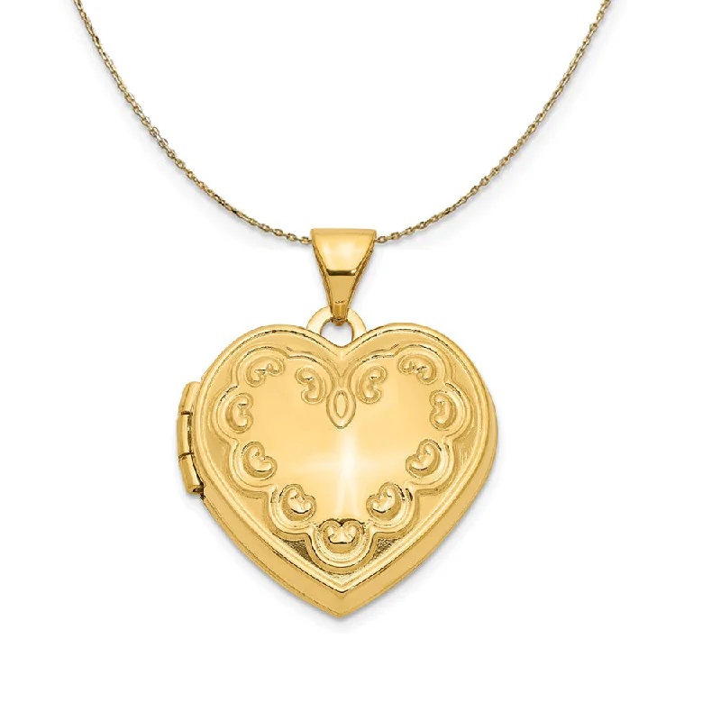 14k Yellow Gold 18mm Domed Heart Locket Necklace