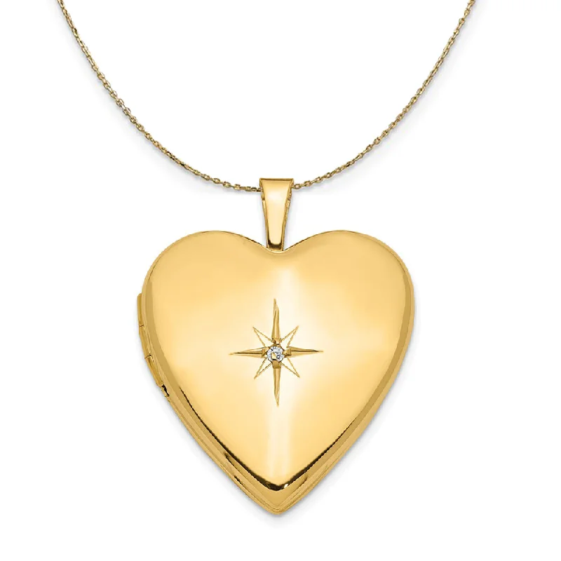 Baroque twist necklace-14k Yellow Gold 20mm Diamond Star Heart Locket Necklace