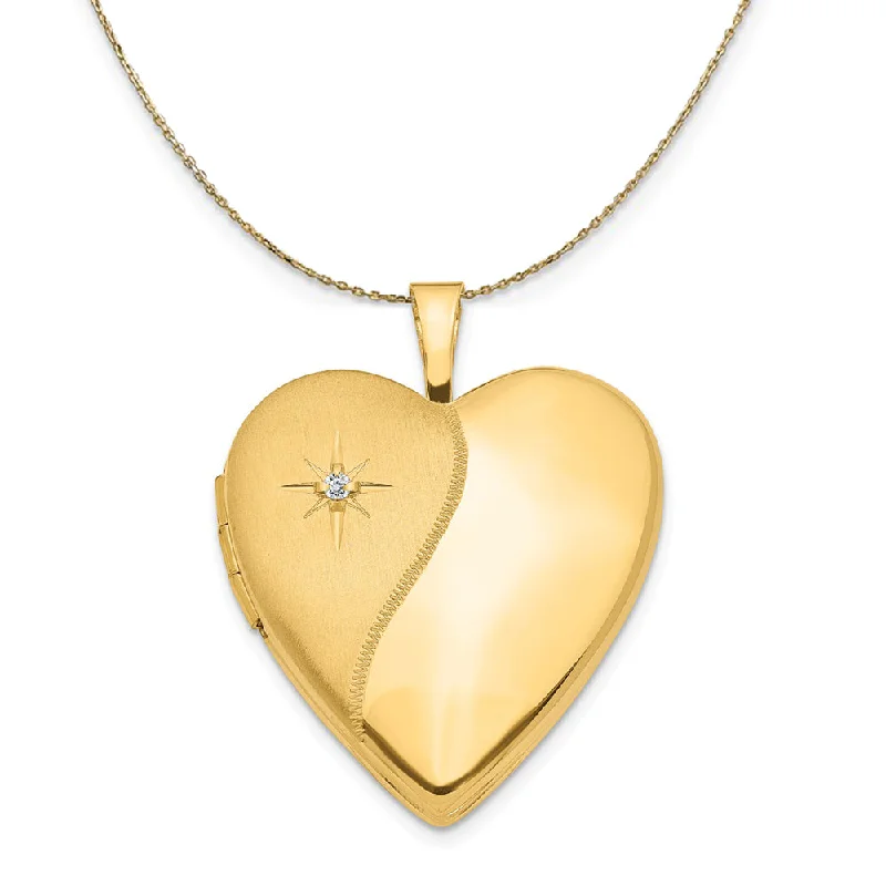 Pocked edge necklace-14k Yellow Gold 20mm Polished Diamond Heart Locket Necklace