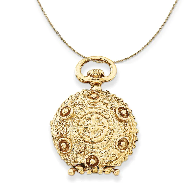 14k Yellow Gold 20mm Reverse Vintage Style Locket Necklace