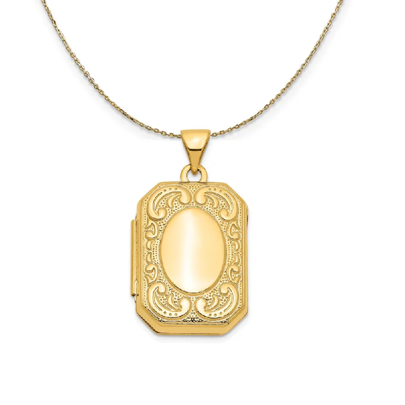 14k Yellow Gold 20mm Scrolled Border Octagonal Locket Necklace