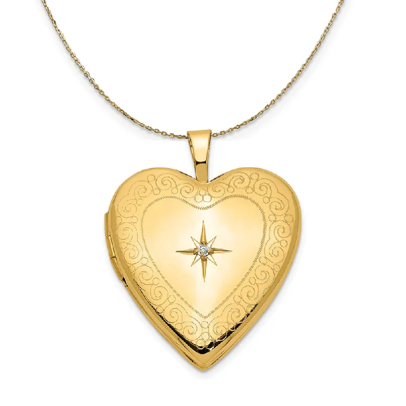 Woven twist necklace-14k Yellow Gold 20mm Textured Diamond Heart Locket Necklace