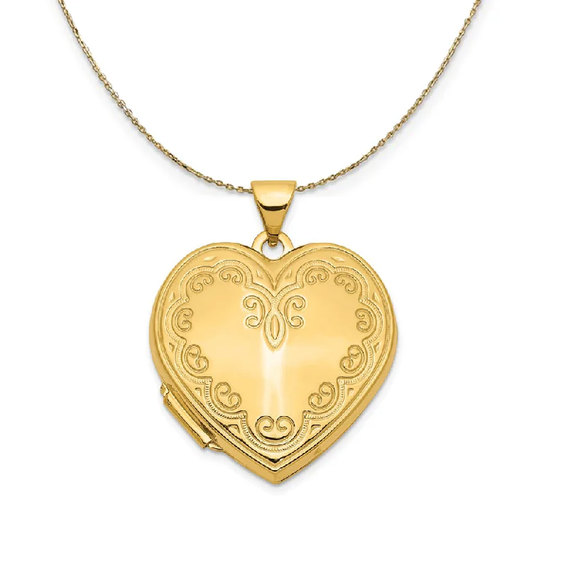 Copper forged necklace-14k Yellow Gold 21mm Ornate Heart Locket Necklace