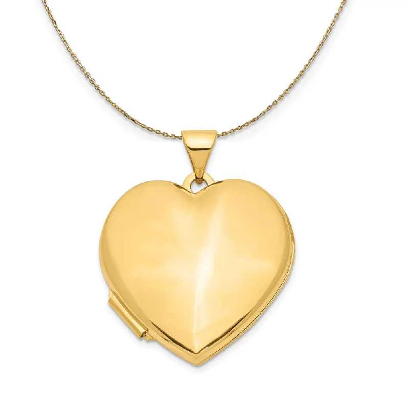 Ash bead necklace-14k Yellow Gold 21mm Polished Domed Heart Locket Necklace