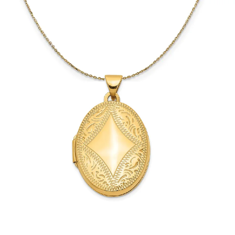 14k Yellow Gold 21mm Textured Oval Locket Necklace