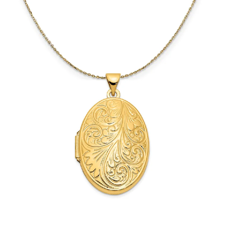 14k Yellow Gold 26mm Scroll Domed Oval Locket Necklace