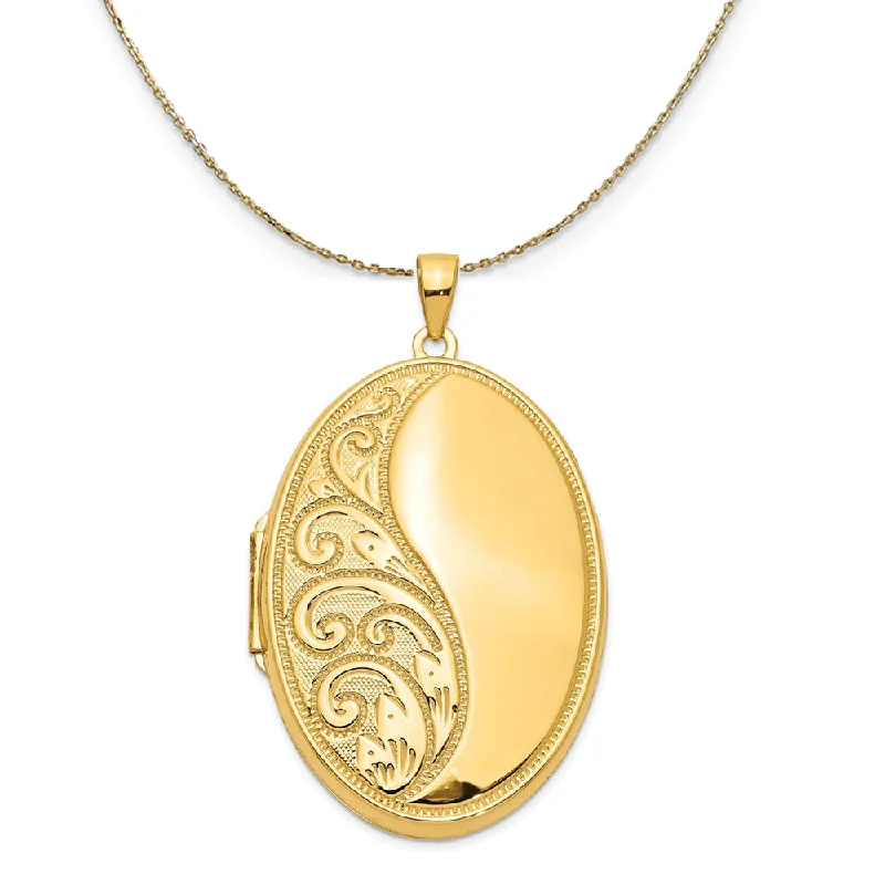 14k Yellow Gold 38mm Oval Locket Necklace