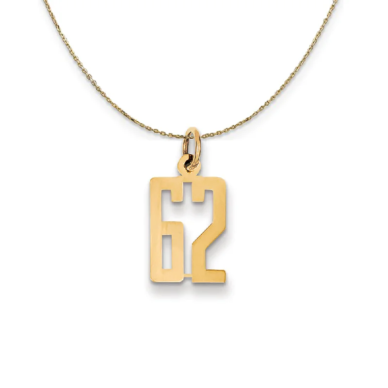 14k Yellow Gold, Alumni Small Elongated Number 62 Necklace