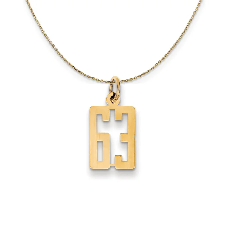 14k Yellow Gold, Alumni Small Elongated Number 63 Necklace