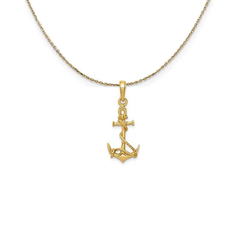 14k Yellow Gold Anchor with Shackle and Entwined Rope Necklace