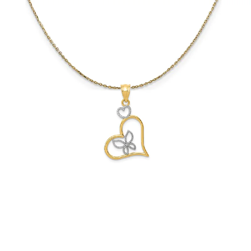 Folk weave necklace-14k Yellow Gold and Rhodium Heart Necklace