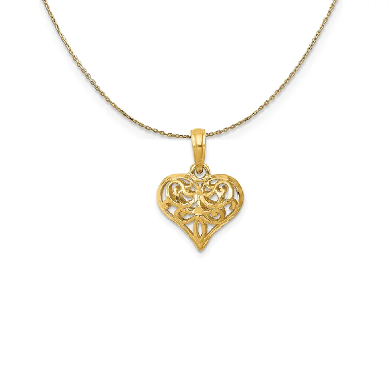 Clam shell necklace-14k Yellow Gold Diamond Cut Puffed Heart (10mm) Necklace