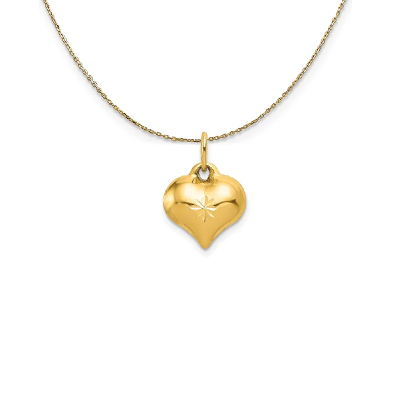 Pivot gem necklace-14k Yellow Gold Diamond Cut Puffed Heart (10mm) Necklace