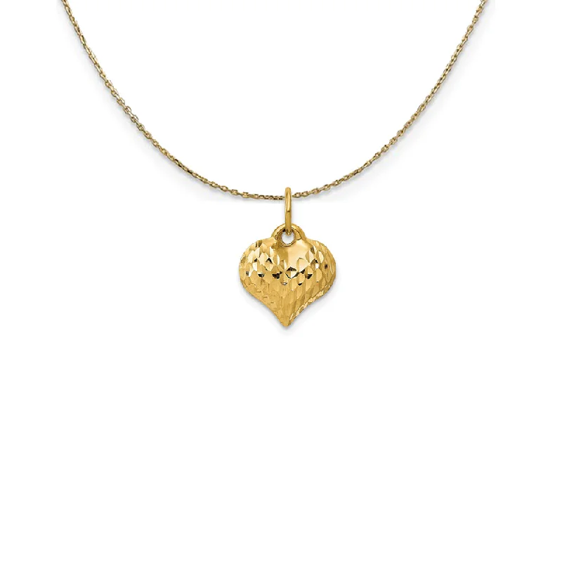 14k Yellow Gold Diamond Cut Puffed Heart (11mm) Necklace