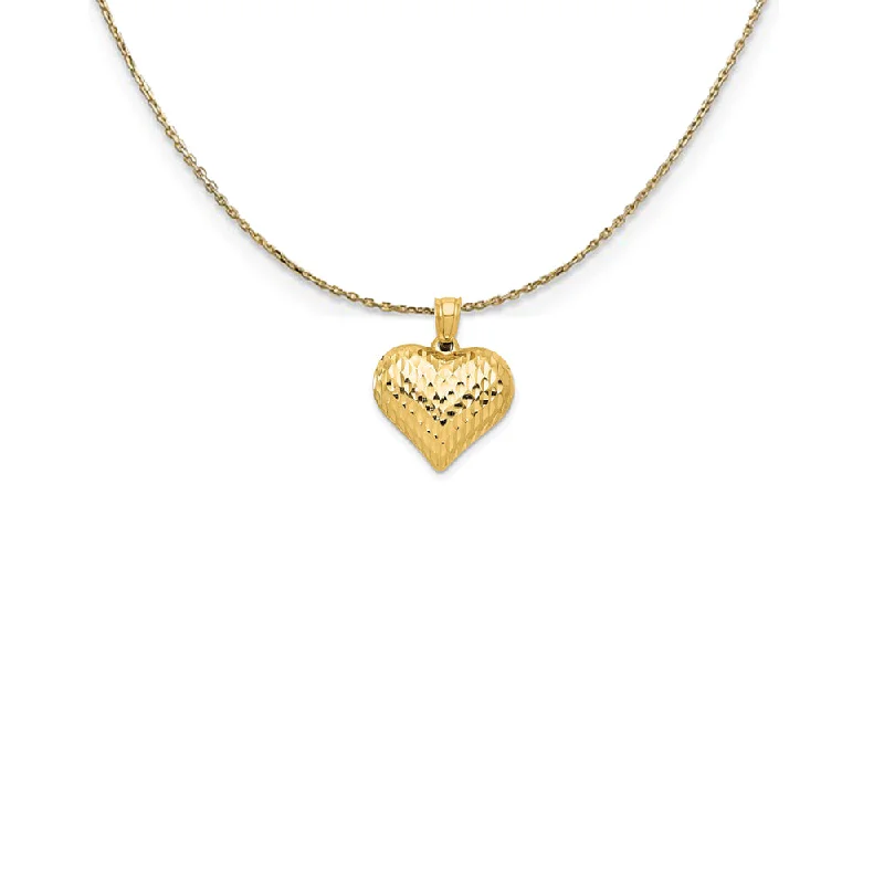 Copper forged necklace-14k Yellow Gold Diamond Cut Puffed Heart (16mm) Necklace