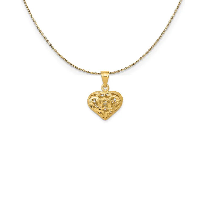 Pine sprig necklace-14k Yellow Gold Diamond Cut Puffed Heart Necklace