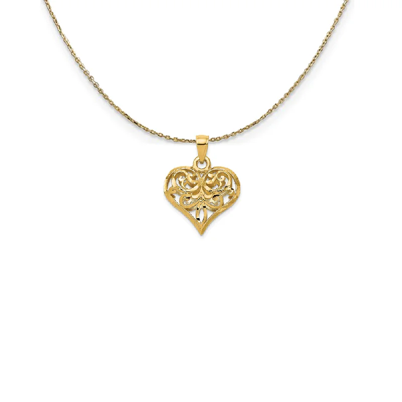 Tribal glyph necklace-14k Yellow Gold Diamond Cut Puffed Heart Necklace