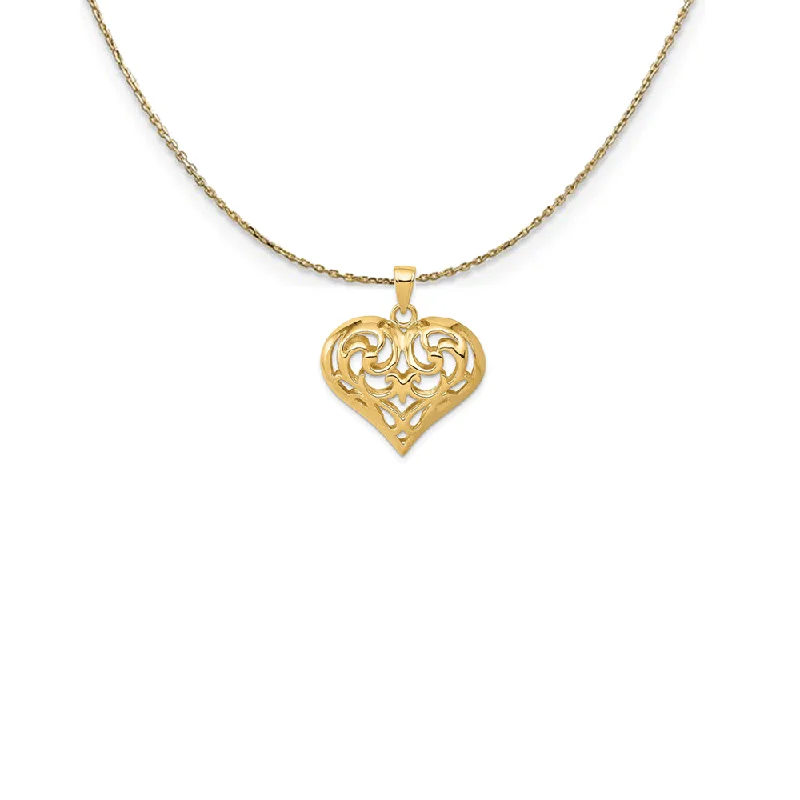 Twisted metal necklace-14k Yellow Gold Diamond Cut Puffed Heart Necklace