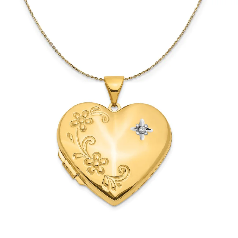 Lily cluster necklace-14k Yellow Gold Family Diamond Floral Heart Locket Necklace