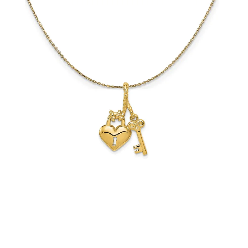 Snapped band necklace-14k Yellow Gold Heart and Key Slide Necklace