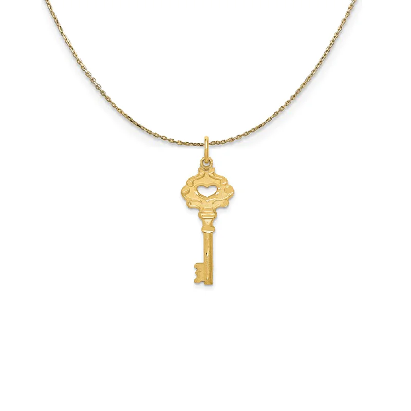 14k Yellow Gold Heart Cutout Key Necklace