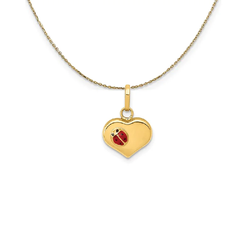 Cedar nut necklace-14k Yellow Gold Heart & Ladybug (10mm) Necklace