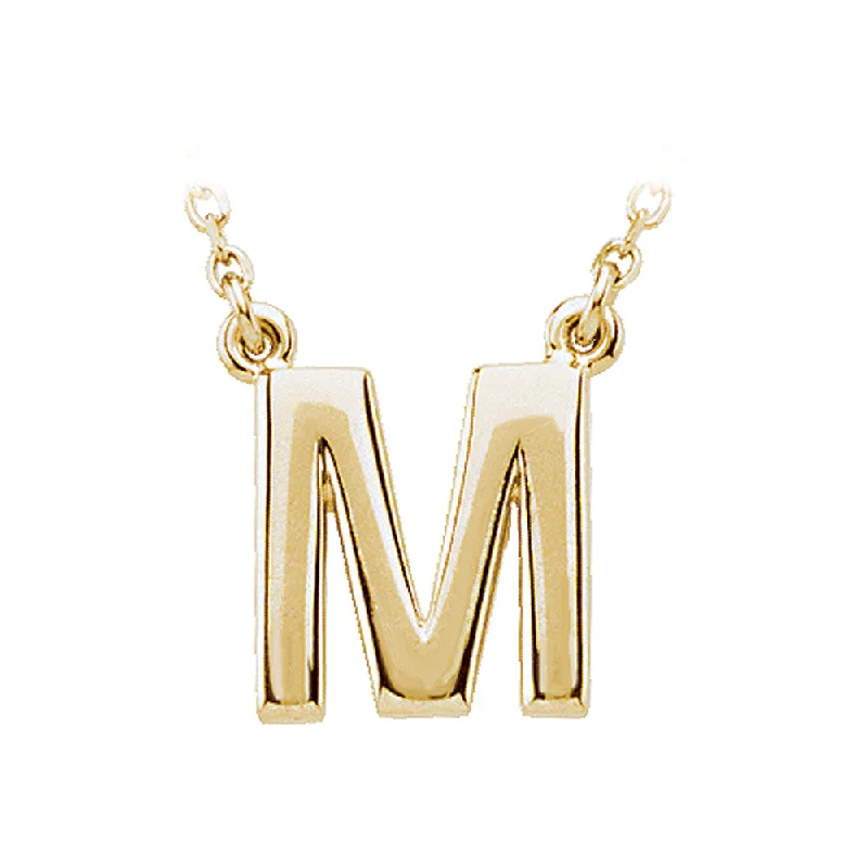 14K Yellow Gold, Kendall Collection, Block Initial M Necklace, 16 Inch