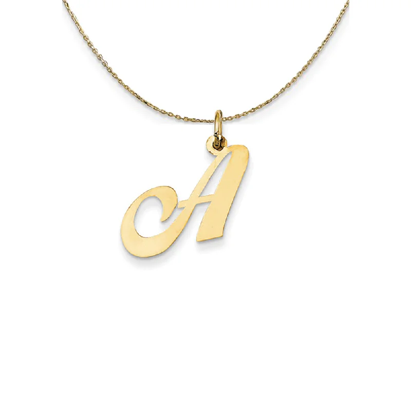 Rippled chain necklace-14k Yellow Gold LG Fancy Script Initial A Necklace