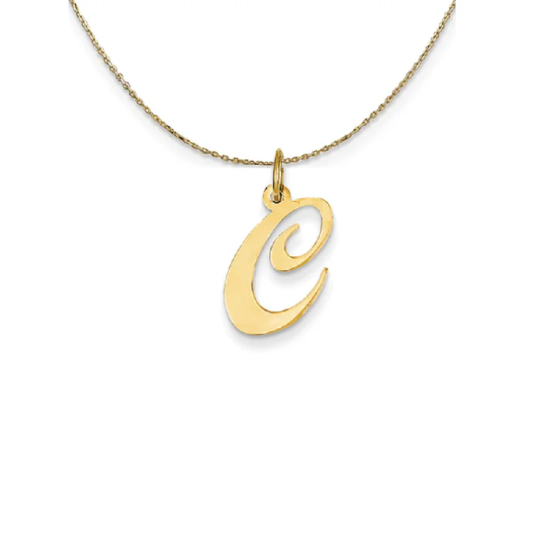 Ash bead necklace-14k Yellow Gold LG Fancy Script Initial C Necklace