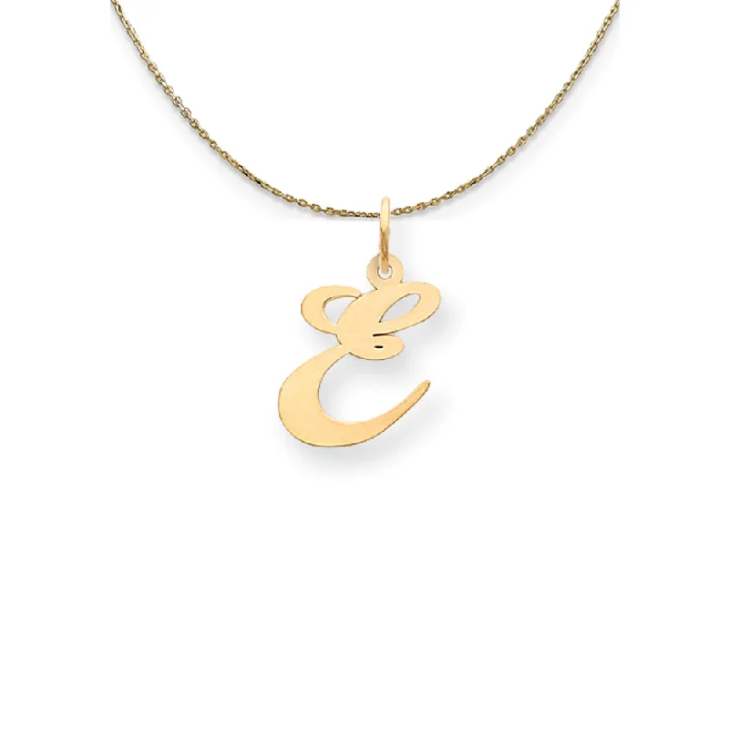 14k Yellow Gold LG Fancy Script Initial E Necklace