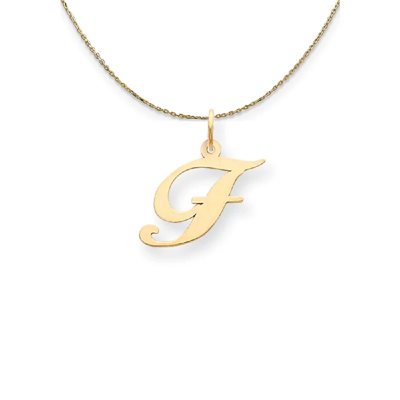 14k Yellow Gold LG Fancy Script Initial F Necklace