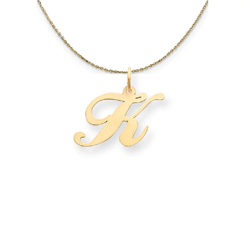 Twin stone necklace-14k Yellow Gold LG Fancy Script Initial K Necklace