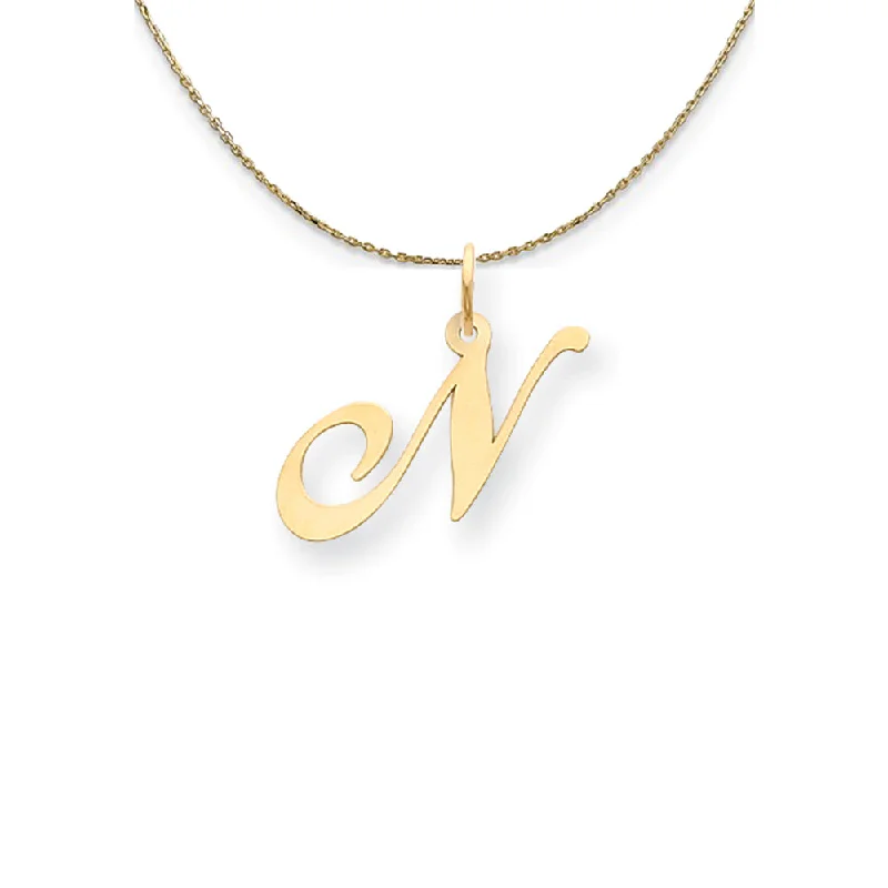 Check band necklace-14k Yellow Gold LG Fancy Script Initial N Necklace