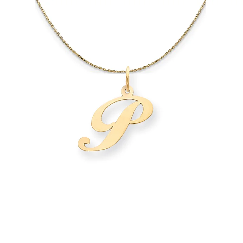 14k Yellow Gold LG Fancy Script Initial P Necklace