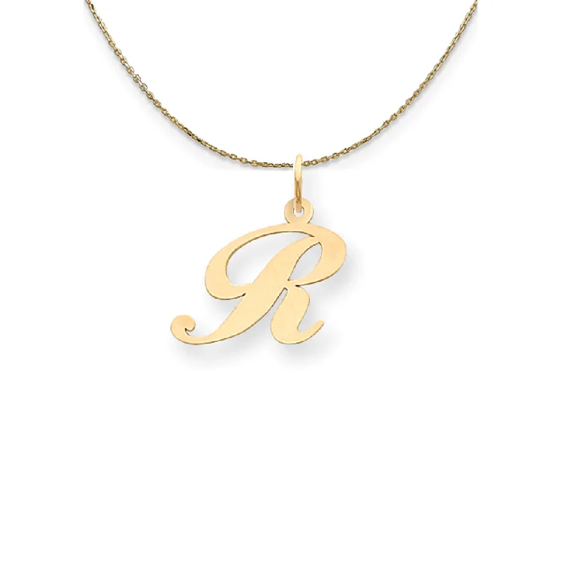 Blended texture necklace-14k Yellow Gold LG Fancy Script Initial R Necklace