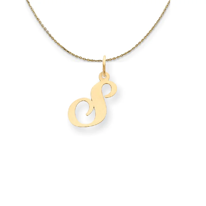 Frayed edge necklace-14k Yellow Gold LG Fancy Script Initial S Necklace