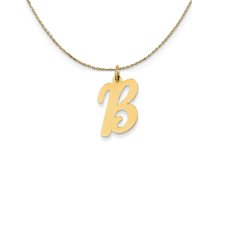 Etched bar necklace-14k Yellow Gold Medium Script Initial B Necklace