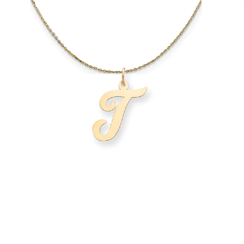 Sepia quartz necklace-14k Yellow Gold Medium Script Initial T Necklace